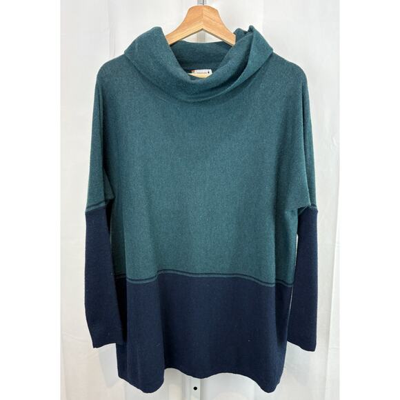 SMARTWOOL Size S Edgewood Poncho Sweater Turtleneck Tunic Colorblock Green Blue - Picture 1 of 10